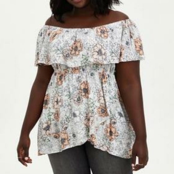 Torrid Crinkle Gauze off the shoulder floral top size 1X - Picture 1 of 11